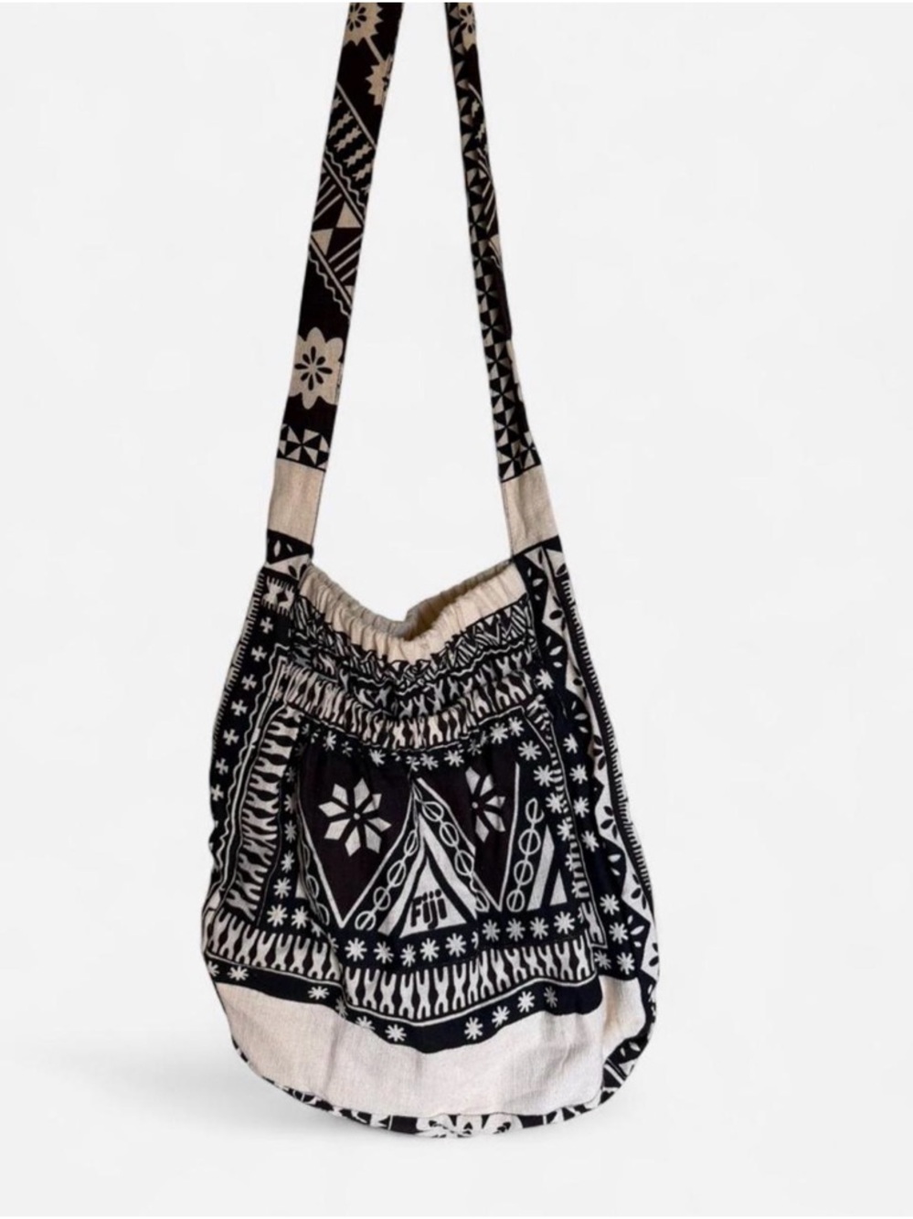 Fiji Boho Black & Cream Patterned Crossbody Bag